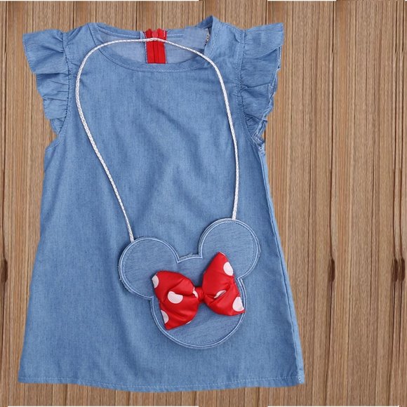 Minnie Mouse Girl Dress Disney Outfit Dress First Birthday Smash Cake Denim - Picture 1 of 7